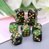 10 Pcs 16mm Resin Dice D6 Black Green Gold Points Round Edges KTV Bar Nightclub