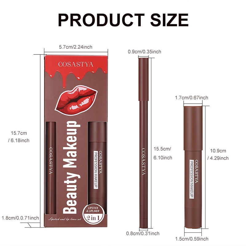Set di matite per labbra 2 in 1: combinazione di rossetti opachi e matite per labbra, lunga durata e impermeabile, non appiccicosa, applicazione fluida