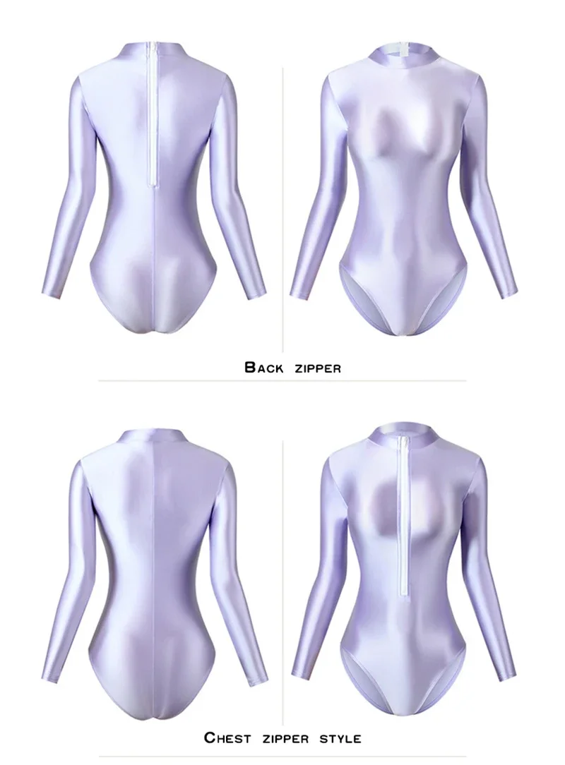 Vrouwen lange mouw strakke glanzende dans jumpsuit bodysuit yoga effen vormige praktijk ritmische gymnastiek turnpakje badpak danskleding