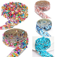 Crystal Motif Strass Hot Fix Rhinestone Tape Sewing Trim Ribbon with Colorful Stone Diamond for DIY Dresses Clothing Accessories