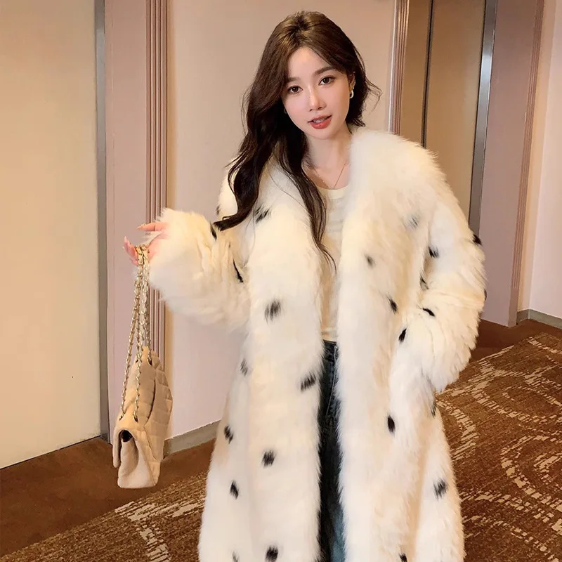 Faux Fur Long Coats Women Jackets V Neck Coat Thick Warm Y2k Streetwear Leopard Print Jacket Work Outerwear Autumn Winter