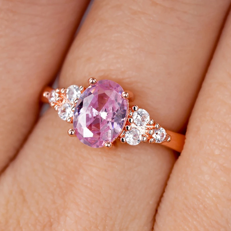 Huitan Trendy Women Ring Rose Gold color Solitaire Oval Cubic Zircon Special Wedding Ring For Women Wholesale New Arrival