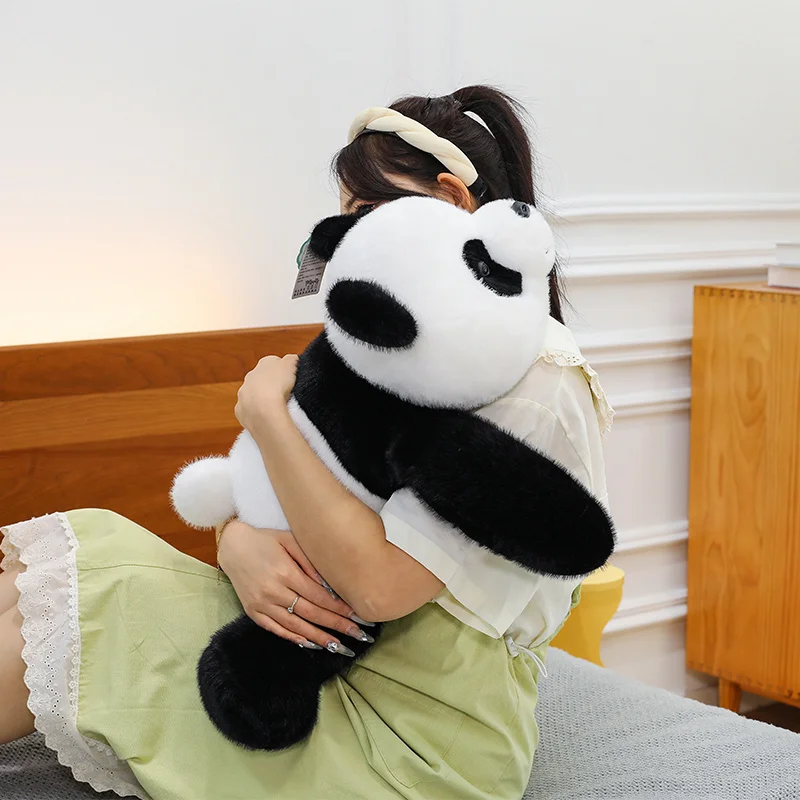 30-65cm Cute Medal Giant Panda Plush Long Pillow Cartoon Stuffed Animal Lying Big Size Pandas Plushies Toys for Kids Girls Gifts