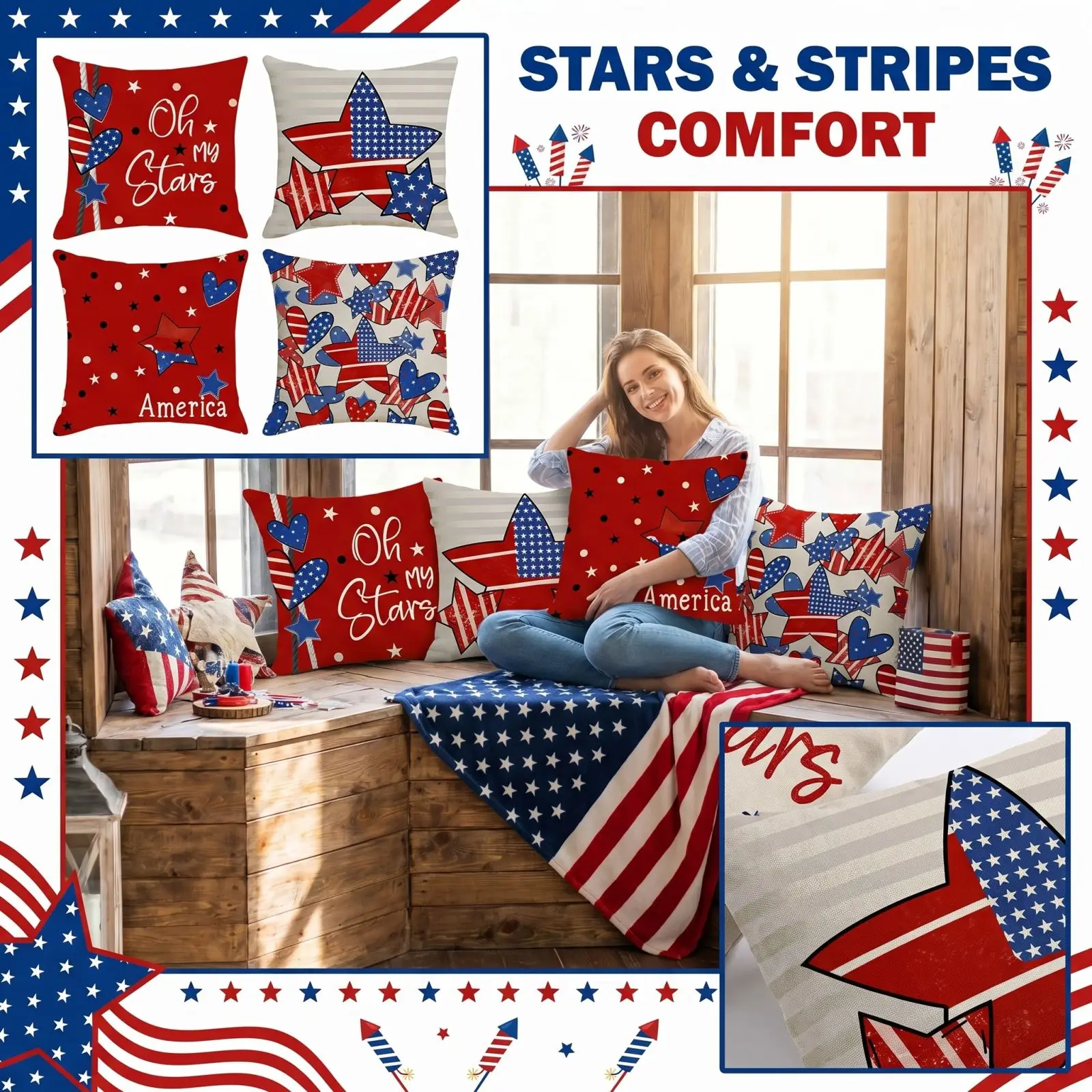Pillow Covers Independence Day Stars Stripes Print Cushion Covers Home Car Throw Pillow Cases 4th July Party Decorations