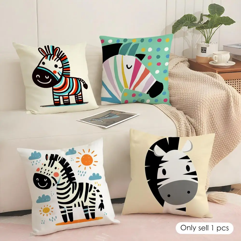 Cute Zebra Animal Art Cushion Cover Soft Short Plush Pillow Cover Smooth Cozy Texture Aesthetic Cushion Case Home Decor