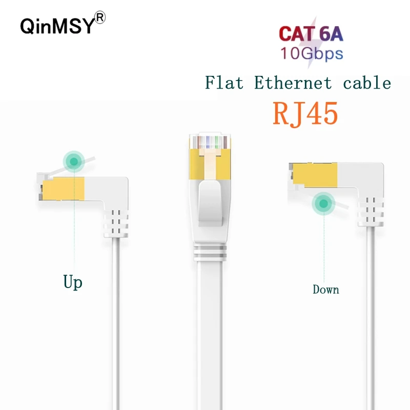90-stopniowy kątowy płaski kabel Ethernet CAT6 CAT6a RJ45 Sieciowy kabel krosowy Ethernet LAN do routera komputerowego Laptop