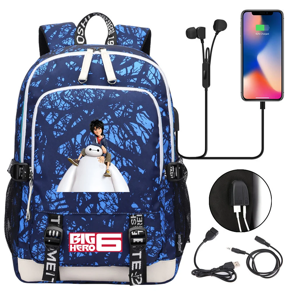 

Disney Big Hero 6 Baymax Backpacks Teenager USB Charging Laptop Backpack Women Men Rucksack Mochila Travel Bag