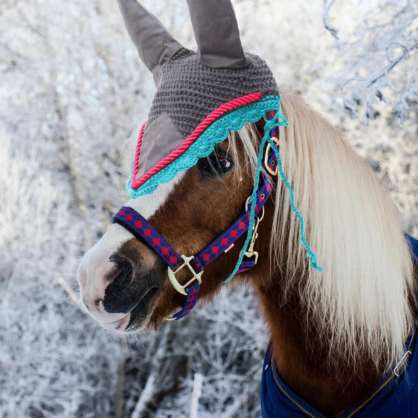 

Horse Mask Deep Gray Crochet Ear Bonnet Knitted Size Elastic Fabric Breathable Portable Cover Outdoor Use