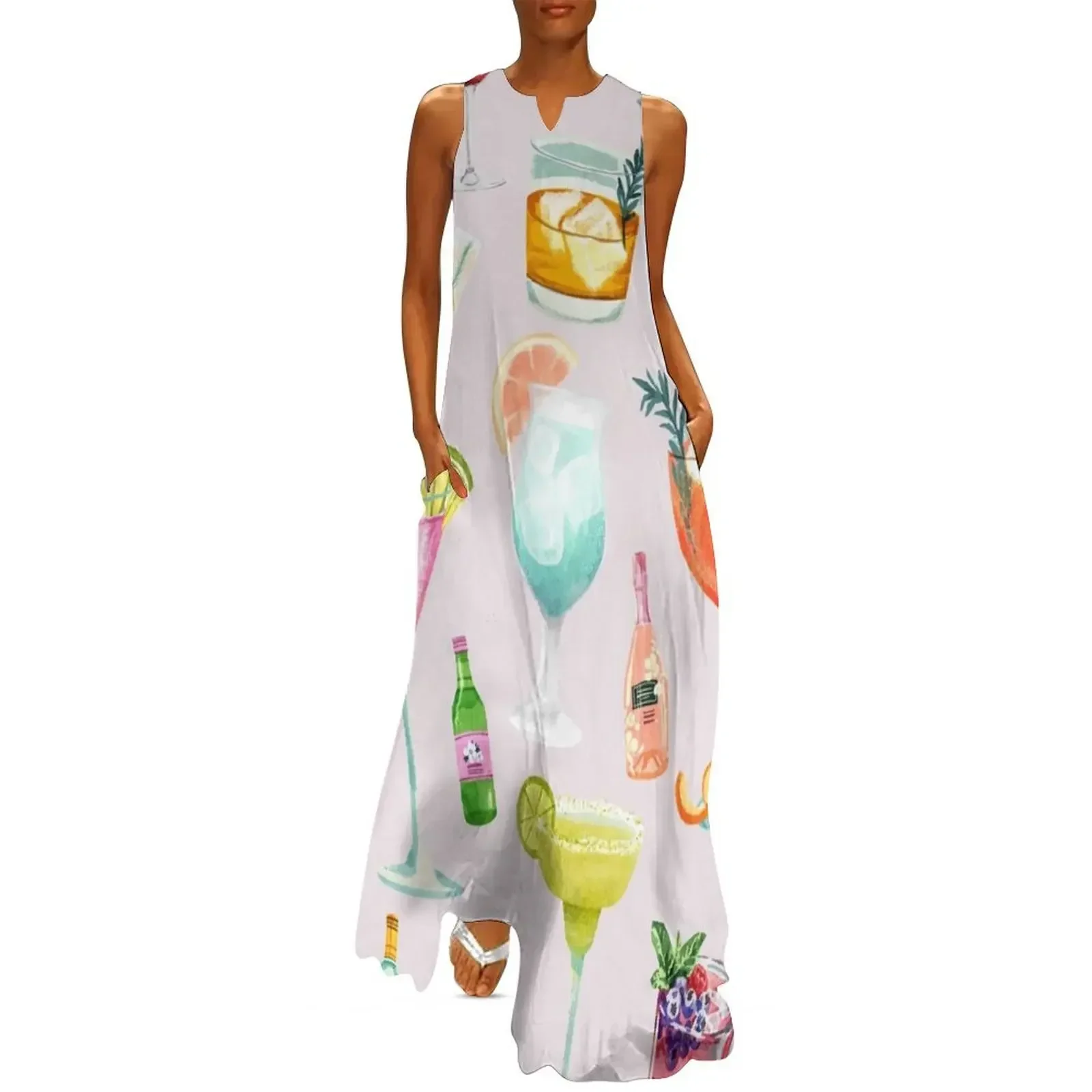 

Pretty Cocktail Art Collage Long Dress dress for women chic and elegant woman dress summer clothes for women
