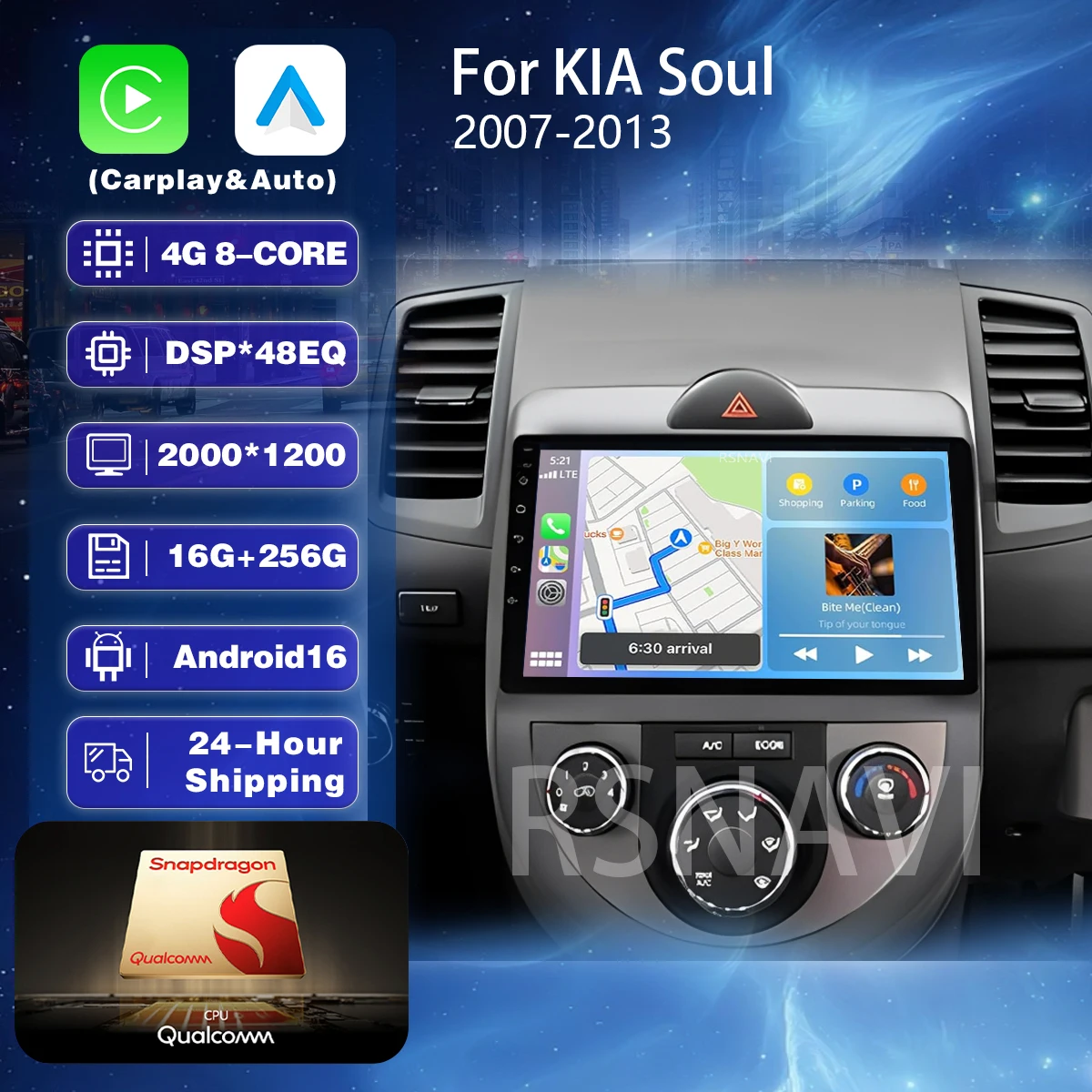 Android 16 Carplay Auto WIFI+4G Car Radio Multimedia Player For Kia Soul AM 2007-2011 Navigation Autoradio Stereo 2din Head Unit