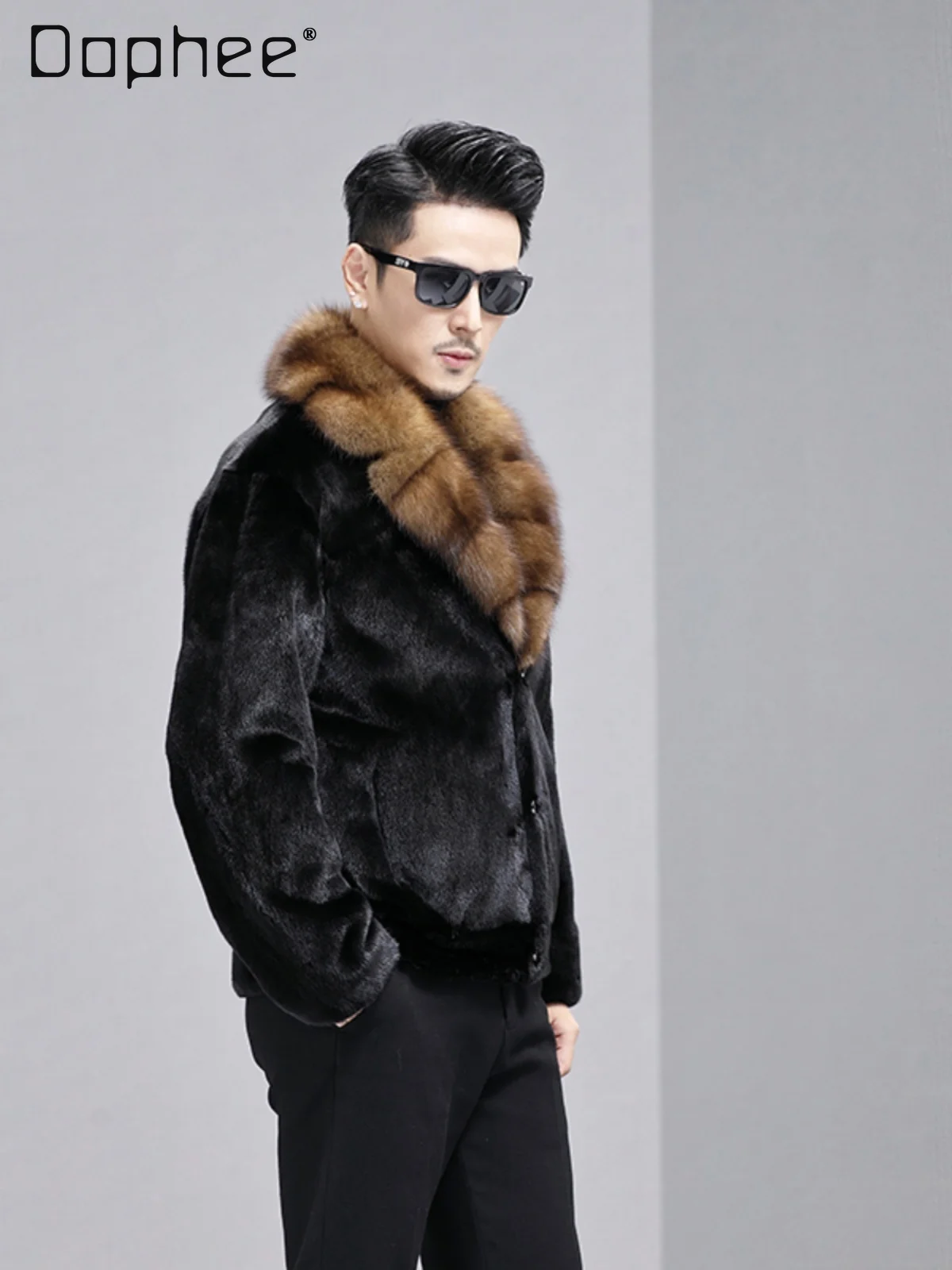 2025 Winter Nieuwe Nertsenkraag Milieuvriendelijke Nertsenbontjas voor Mannen Hoogwaardige Heavy-duty Nertsenbontjas Grote Maat Verdikte Jas