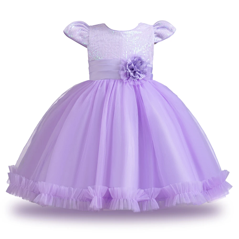 Vestito da principessa con paillettes in rete per bambini viola la festa di compleanno indossa una ragazza dolce da 2 a 10 anni