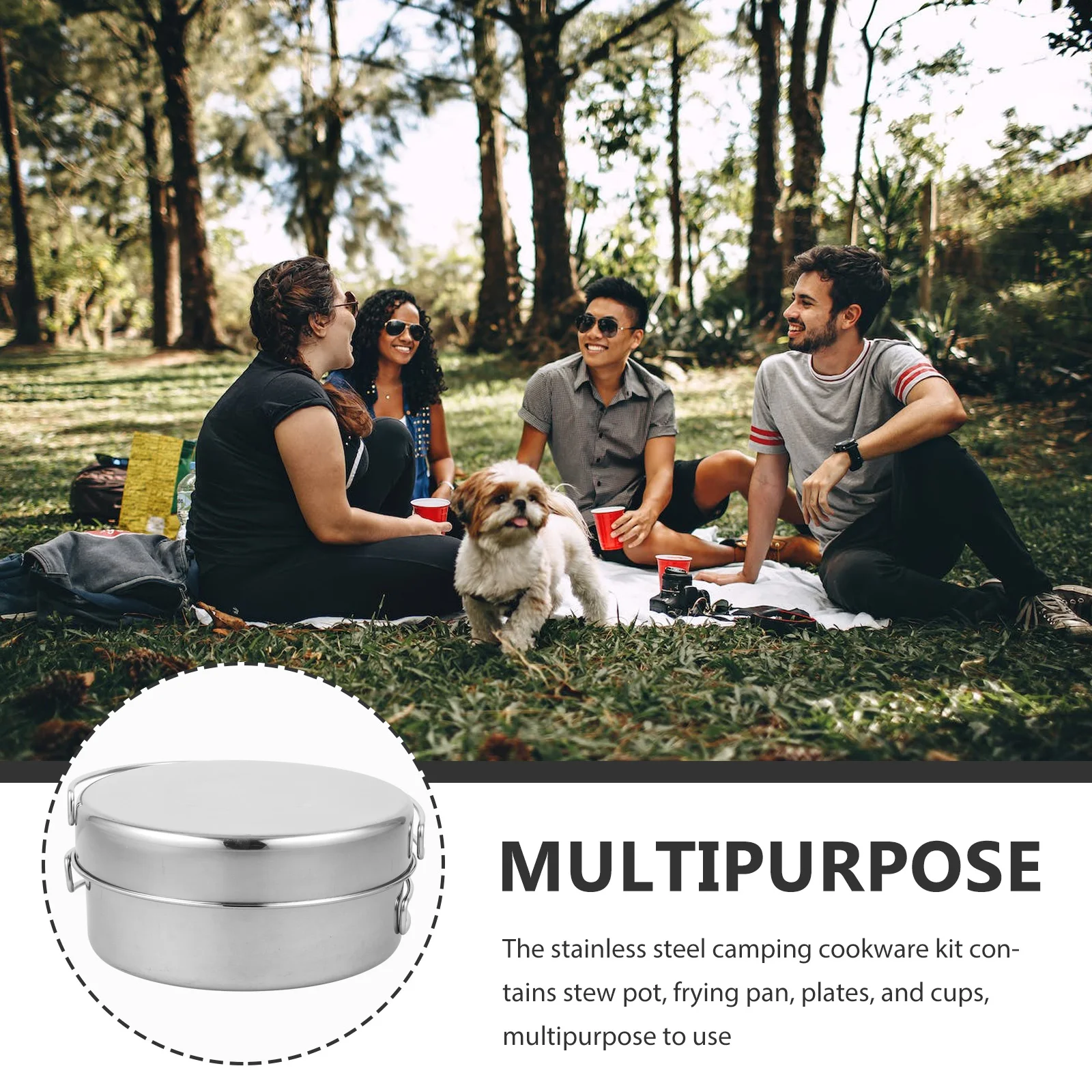 

1 set StainlessSteelPotSet PlatesCups Camping Pot Pan Set Camping Cooking Utensils LightweightCompact OutdoorHiking