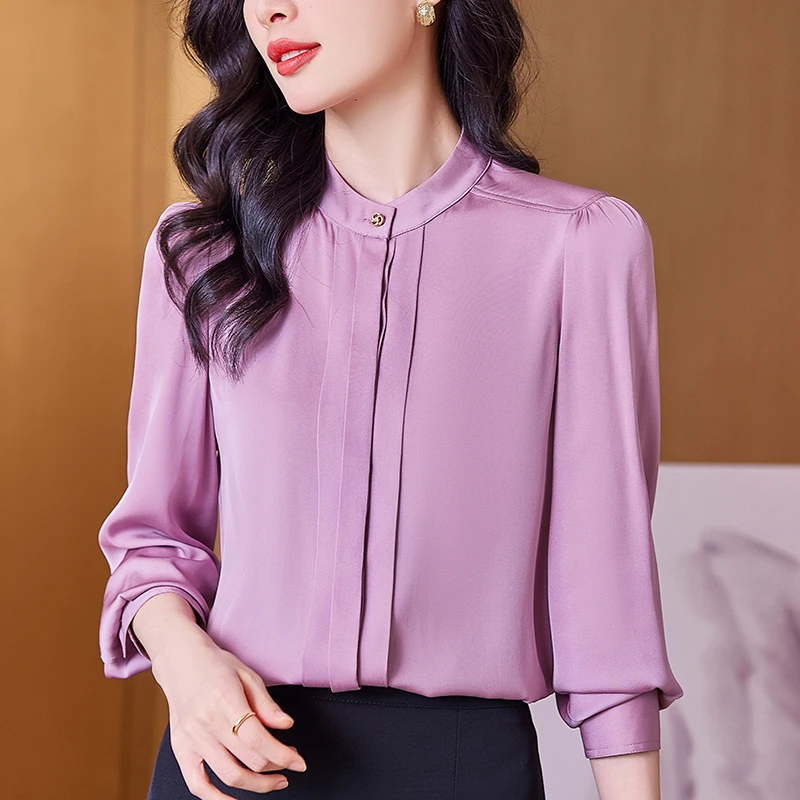 

New Real Silk Women's Shirt Office Lady Blouse Spring Autumn 2026 Elegant Shirts for Women Vintage Tops Long Sleeve Blouses