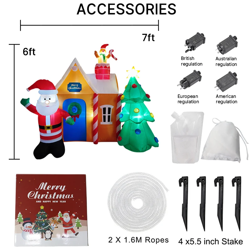 2,3 м/7,5 футов надувной дом Санта-Клауса, елочные огни, светодиодные украшения для дома, игрушки, двор, рождественские праздничные принадлежности, украшения