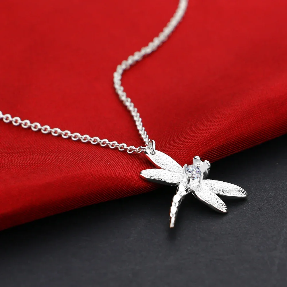 

Street Fashion 925 Sterling Silver Zircon Dragonfly Pendant Necklace Party Wedding Accessories Holiday Gifts Designer Jewelry