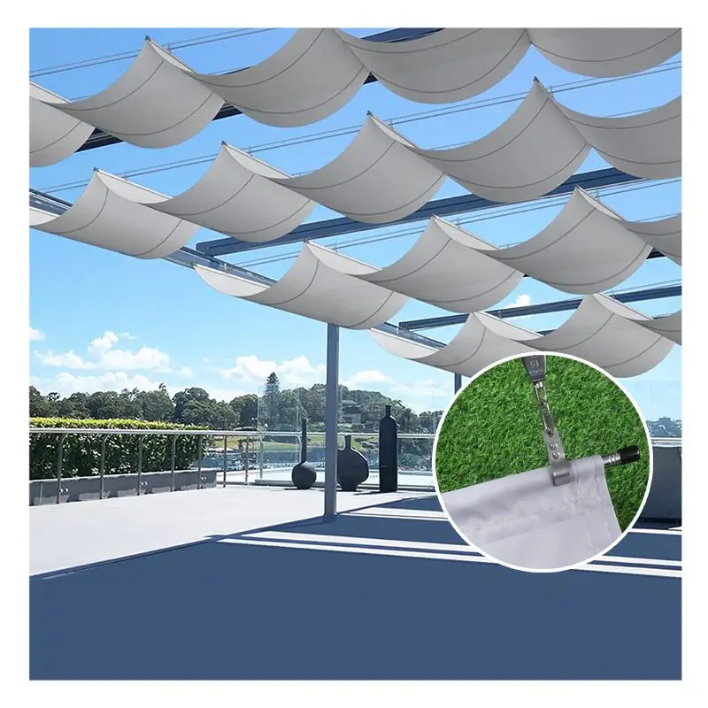 2026 Wave Telescopic Rainproof Sail Outdoor Retractable Awning Garden Gazebo Stretchable Canopy 300D Polyester Sunblock Shade Fa