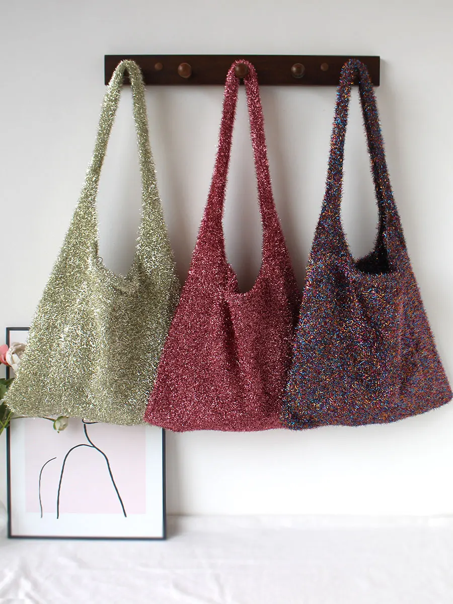 Shiny BlingBling Knitted Underarm Bag Single Shoulder Fashion Trend Women's Bag Bloggers Love Sparkling Autumn Winter Bag