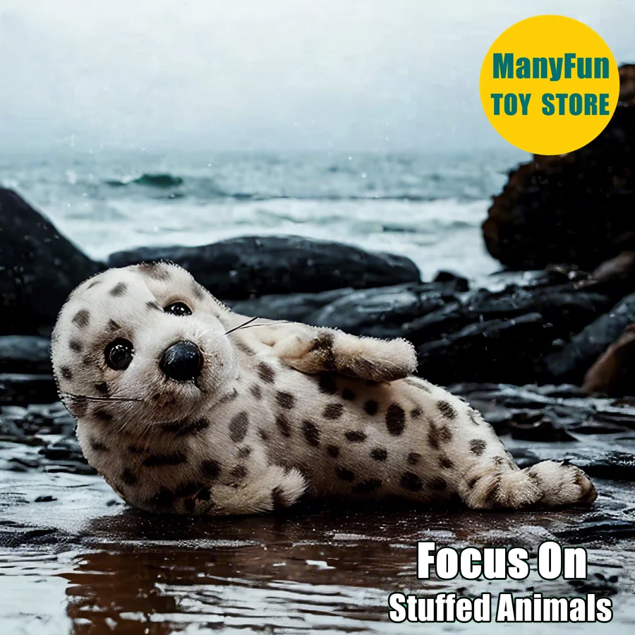 Lifelike Harbor Seal Plush Toy Spotted Seal Stuffed Animal Realistic Harp Seal Plushie Simulation Doll Toys Gift Collectors