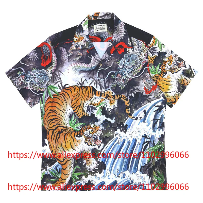 Camisa Hawaiana de Manga Corta con Estampado de Tigre y Dragón WACKO MARIA 2026, Camisa de Alta Calidad con Botones para Hombre