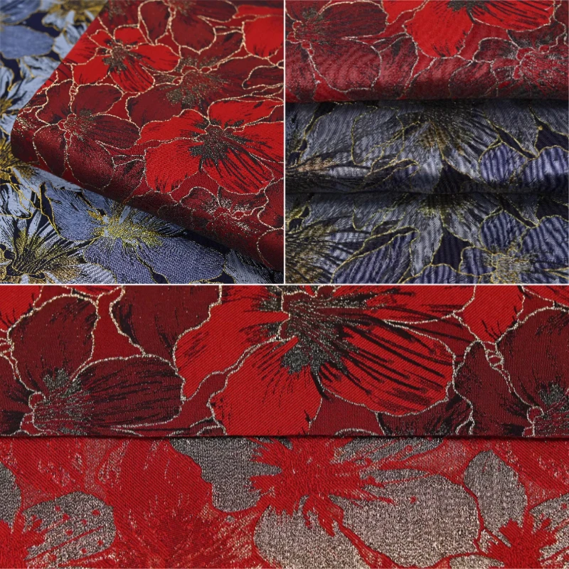 

L100cm X W150cm Retro Golden Peony Jacquard Brocade Fabric Lustrous Textile Qipao Wedding Gown Dress Handmade DIY Craft Material