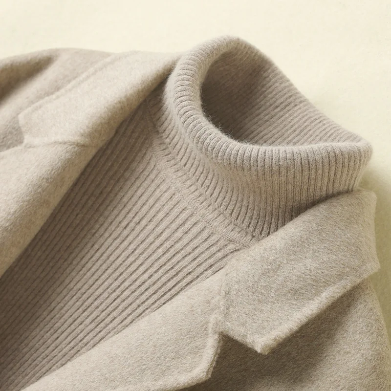 

Женский утепленный вязаный шерстяной свитер с высоким воротником, осенне-зимняя новинка, приталенный, для ношения под пальто