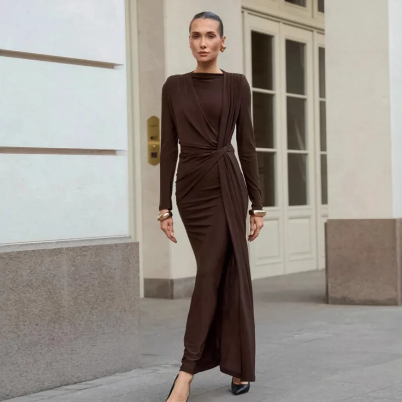 

Wholesale Autumn Design French Style Long Dress for Women, Textured Waist Slimming Evening Gown