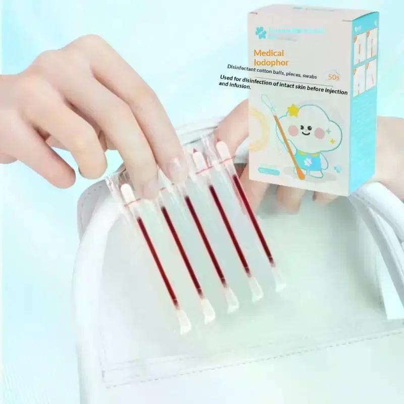 

50шт стерилизует ​ Семейный аварийный комплект Asepsis, гигиенические портативные уличные медицинские принадлежности, одноразовый йод, хлопок ​ Тампоны