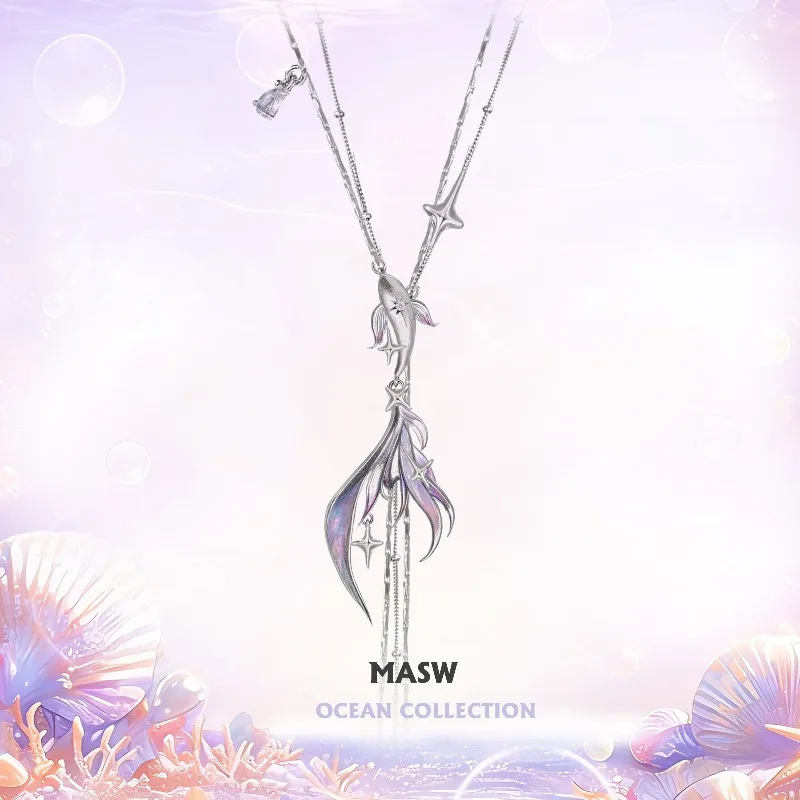 MASW Original Design Sweet Delicate Luxury Cute Jewelry Starlight Fish Tail Necklace For Women Accessories Gifts Fashion Jewelry