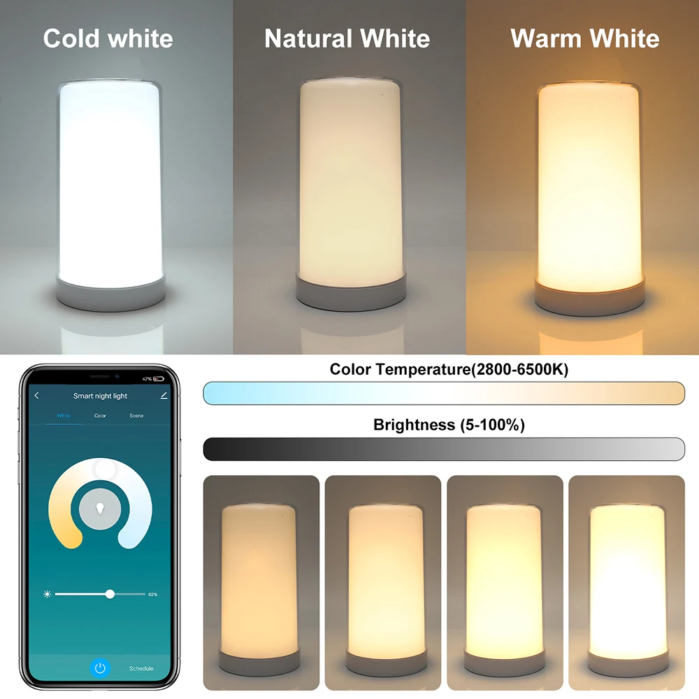 USB Smart Table Lamp WiFi Portable Bedside Lamp Works with Alexa Google Home RGB Night Lights Dimmable LED Nightstand Touch Lamp