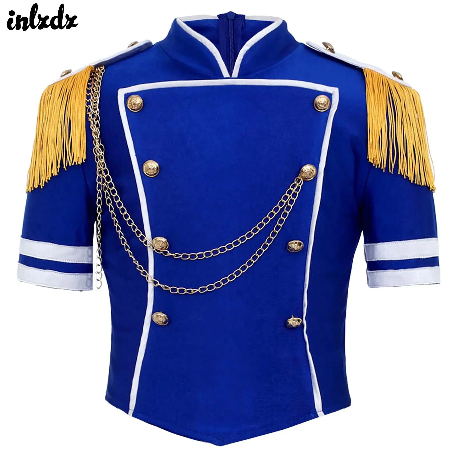 Uniforme del equipo de banda de marcha Majorette de tambor para niñas, disfraz de circo gótico Medieval, borlas, cadena frontal y abrigo con botones