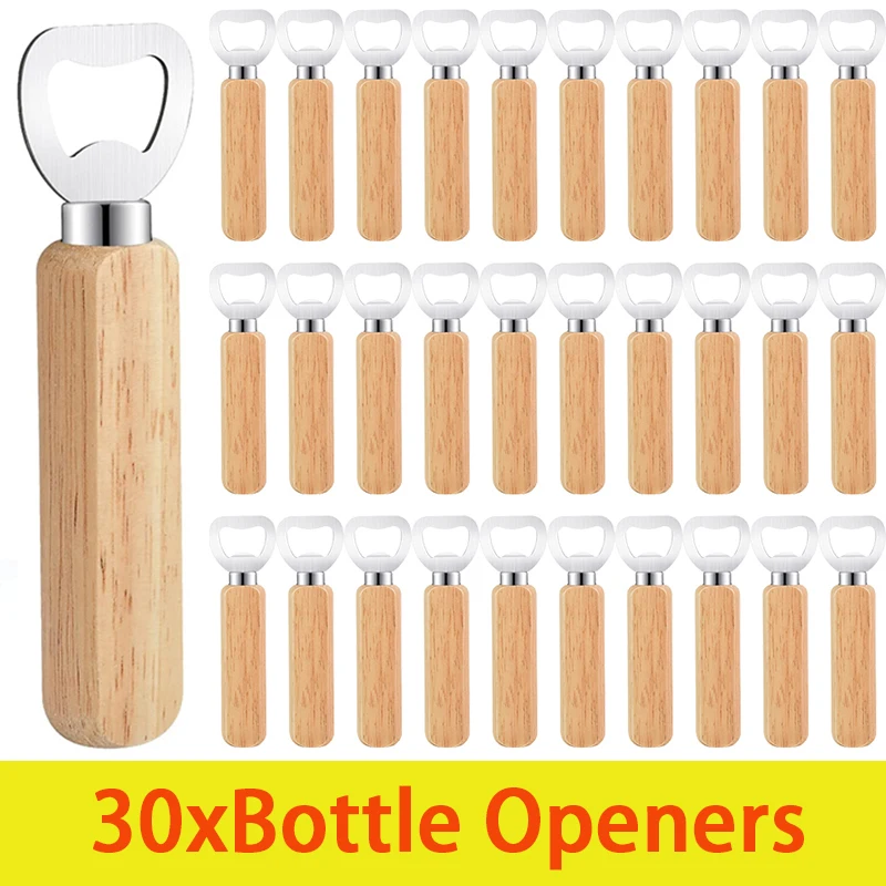 

30Pcs Wooden Handle Handheld Bartender Bottle Opener Beer Soda Wine Glass Cap Opener Bar Kitchen Tools