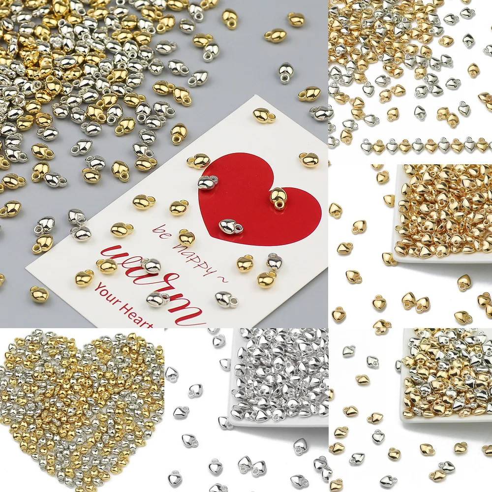 50pcs/lot 6 8 10mm Heart Shape Gold Color CCB LOVE Beads Pendant Loose Beads For Jewelry Making Accessories DIY Bracelet Earring