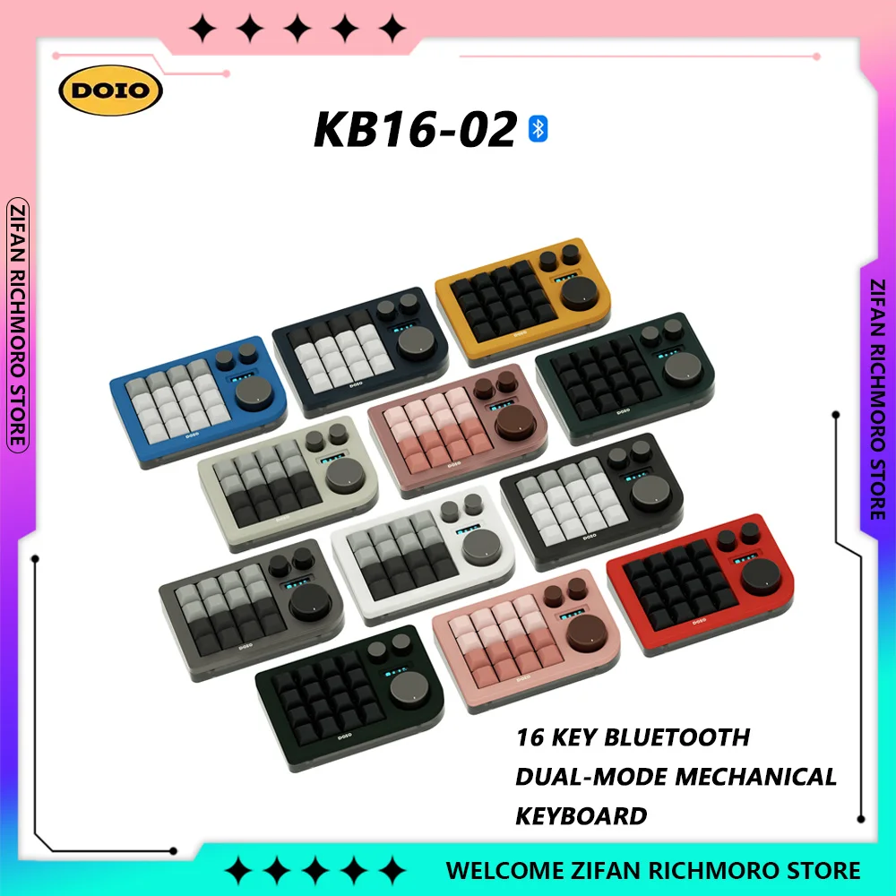 DOIO KB16-02 Customized Bluetooth Type-C Dual-mode Wireless 16Keys Designer Keypad Mechanical Portable RGB Backlight Keyboards