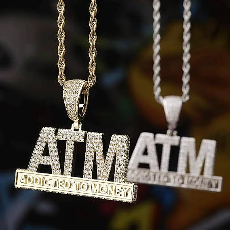 الذهبي تألق المياه الماس الجليد كريستال سبيكة قلادة ATM مدمن المال قلادة الهيب هوب سلسلة الرجال المجوهرات هدية صديقها #3
