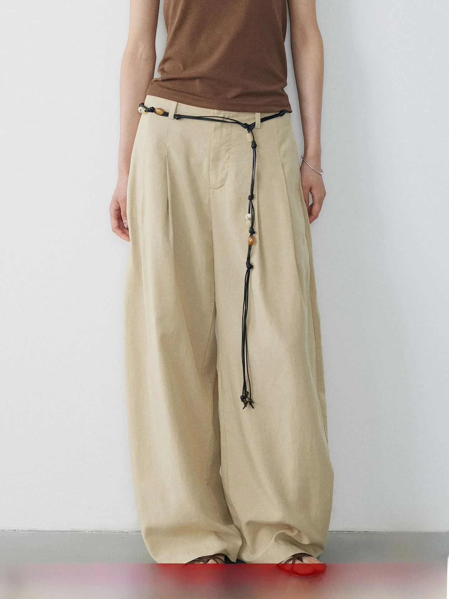 

KEARA Silk Leisure Pants Women's Summer Simple Loose Wide Leg Pants Low Waist Trousers Casual Straight Leg Trousers