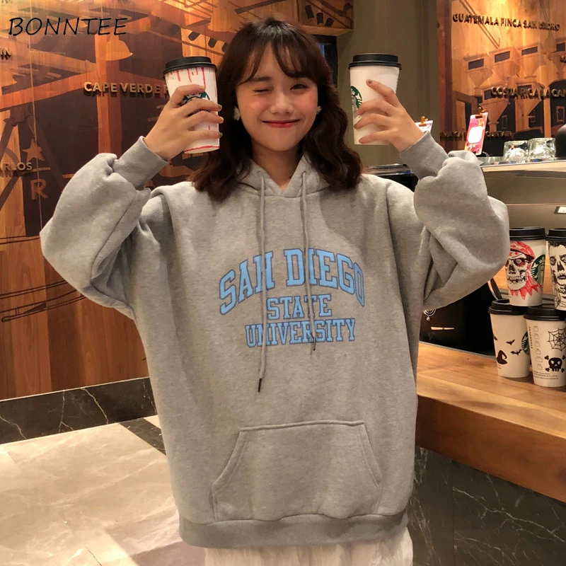 

Толстовки женские с капюшоном теплые толстые эстетические с буквенным принтом свободные женские толстовки с длинными рукавами в корейском стиле Harajuku Chic для отдыха