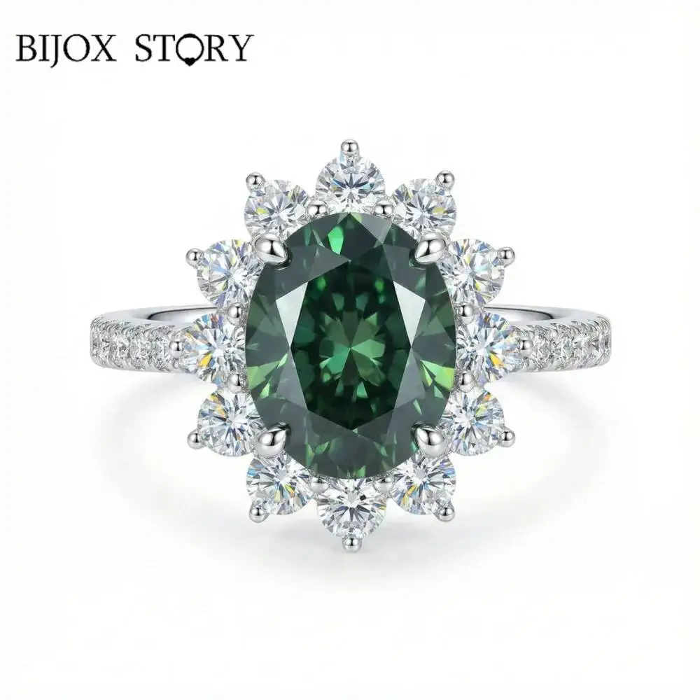 BIJOX STORY S925 Sterling Silver Moissanite Ring for Women 3 Carats 8*10 Mm Oval Shaped Lab-created Diamond Jewelry Luxury Rings