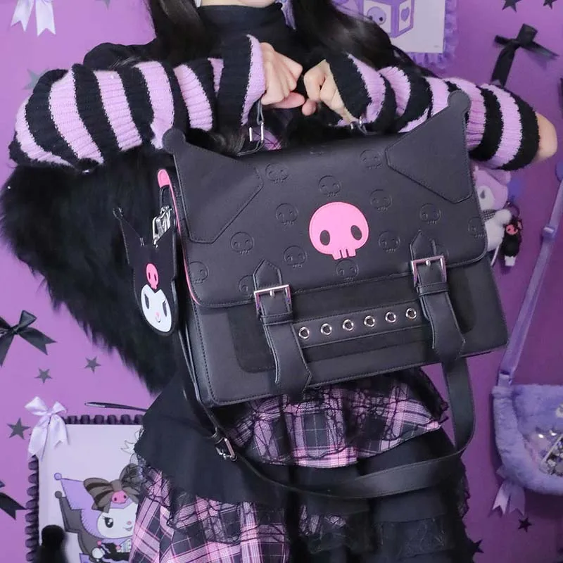 

Anime Animation Kawaii Kuromi Backpack Women'S New Cross Body Bag Can Be A Single Backpack Jk College Bag