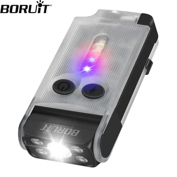 פנס חשמלי BORUiT V30 UV LED EDC עם טעינה מסוג Type-C, מגנט, בוזר, פנס כיס למחנאות עם קליפס