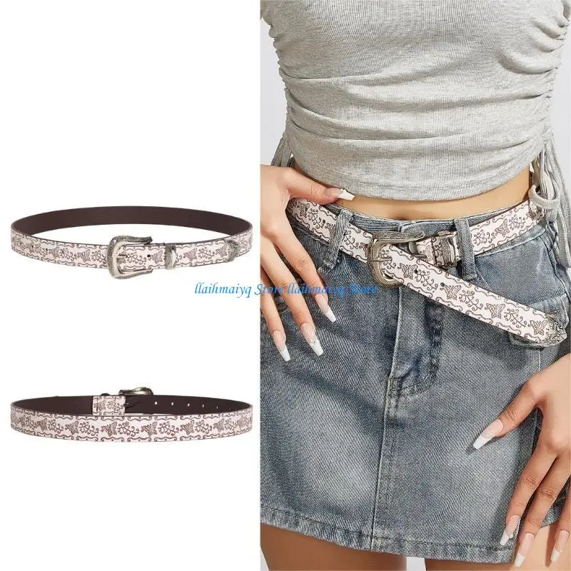 

573B PU Leather Belts with Carved Flower Buckle Adjustable Pin Buckle Waist Belt Woman Jeans Dresses Skirt Coat Waistband
