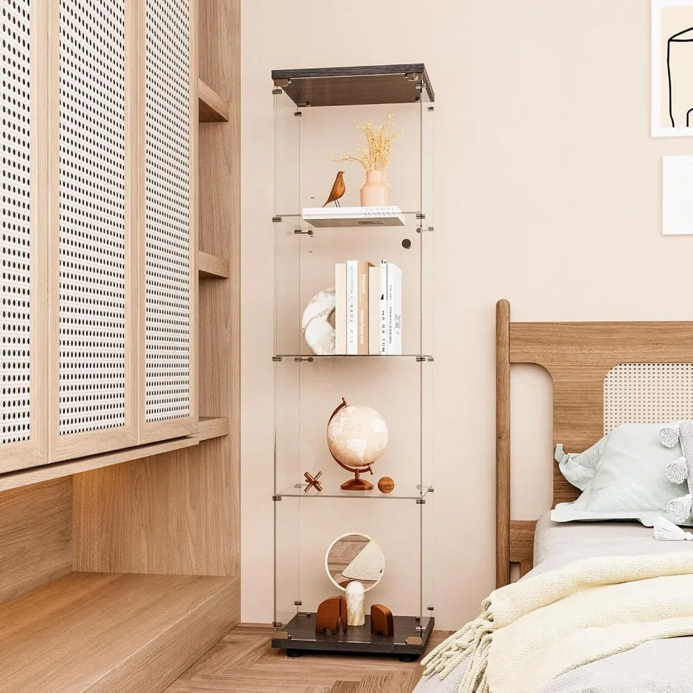 حافظة عرض زجاجية لخزانة التحف للمقتنيات مع الباب، 4 أرفف تعرض لغرفة المعيشة وغرفة النوم وحقيبة العرض