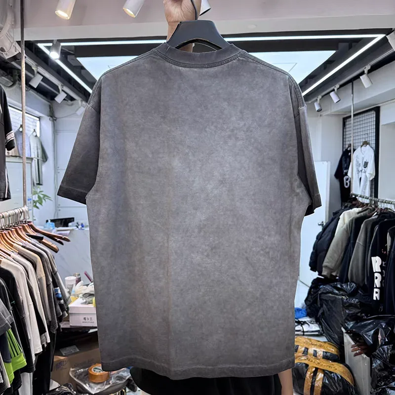 Wash and tie dye simple and creative letter slogan printing T Shirt Men Women Oversized T-shirt Top Tees
