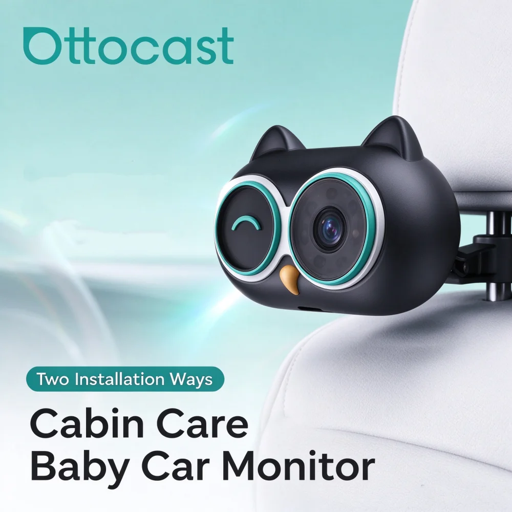 Ottocast Cabin Care Baby Car Monitor 2-in-1 Wireless CarPlay Adapter Rear Seat Kid Safety Monitor for Original Car Screen