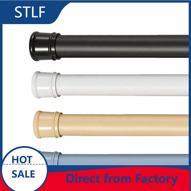 sttl No Drill Multi-Color Extendable Spring Tension Bathroom Curtain Rod Set Adjustable Shower Curtain Poles