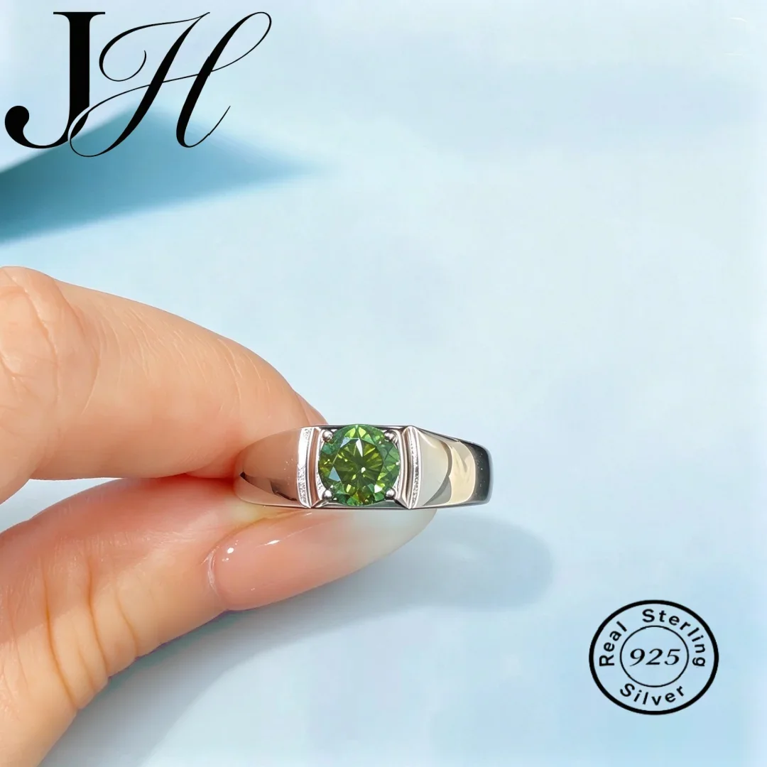 JOIAS HOME 925 Sterling Silver Bluegreen Moissanite Adjustable Ring 1CT Fashion Trend Temperament Light Luxury Men Women Ring