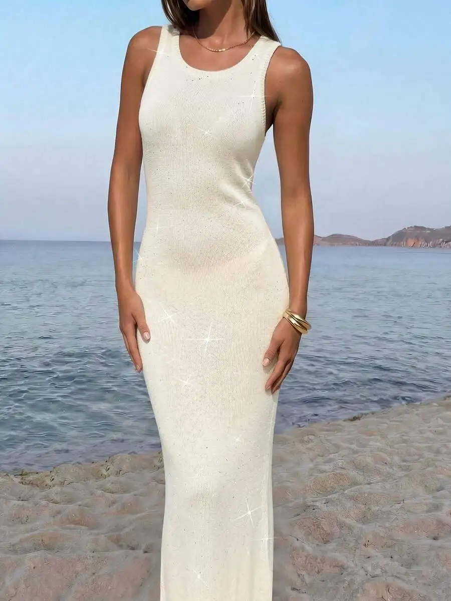 Womens Sleeveless Sequin Bodycon Dress For Party Beach Vacation