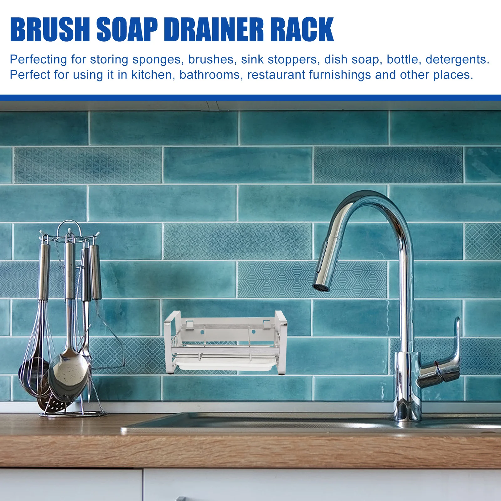 

Kitchen Stainless Steel Sponge Holder Brush Soap Drainer Rack Dishcloth Storage Shelf Bathroom Sundries Organizer Tough