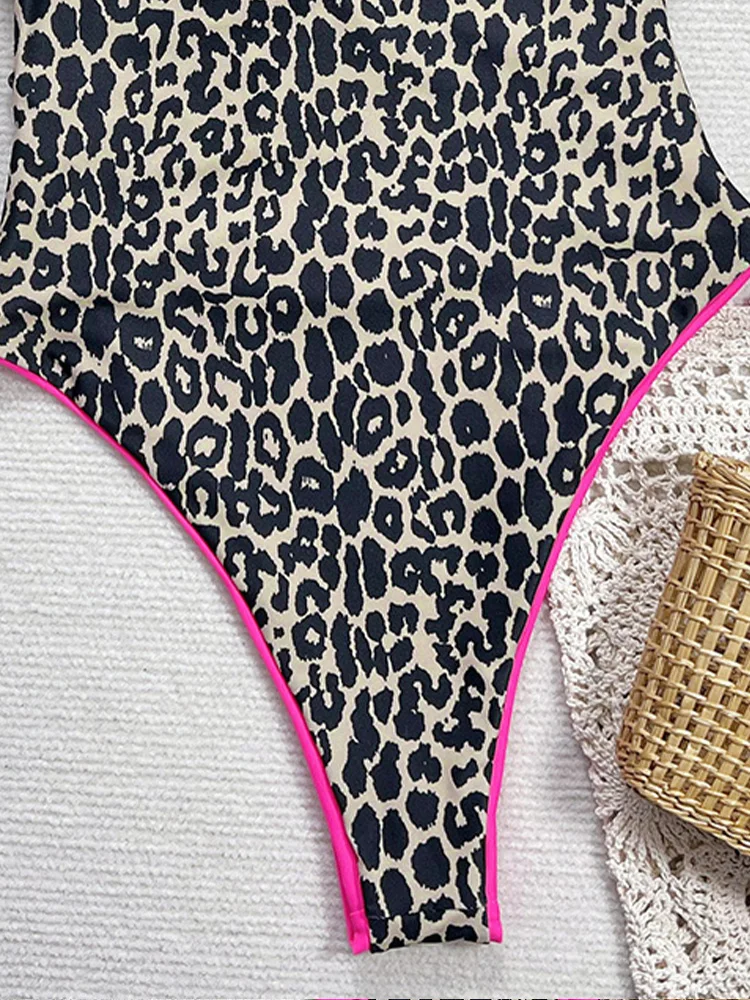AOTVOTEE, bañador Sexy sin tirantes de leopardo ahuecado de una pieza, Bikinis de playa para mujer, nuevo traje de baño de verano 2025, traje de baño de una pieza