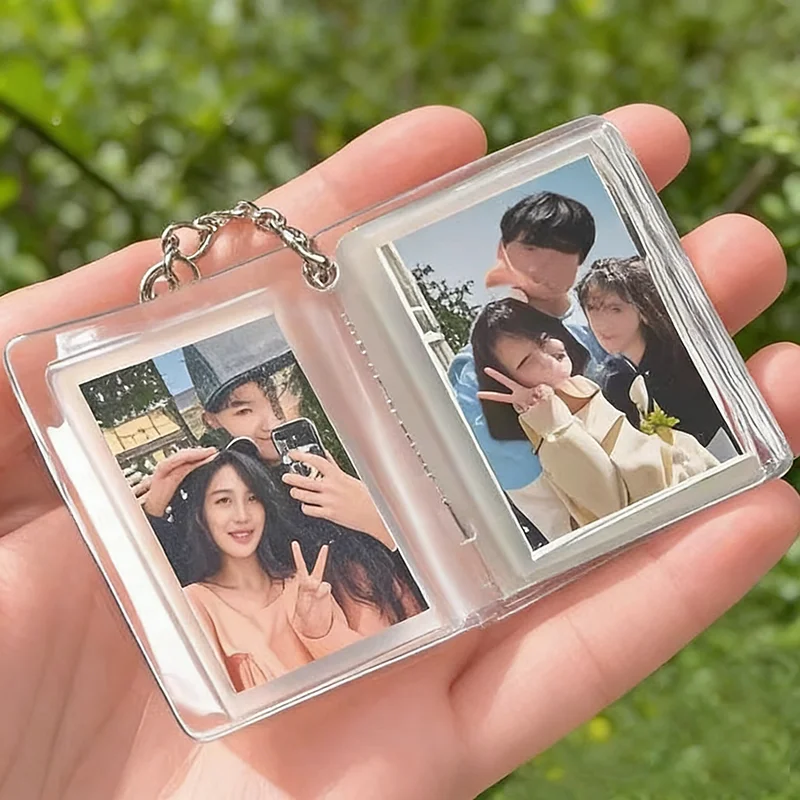 1/2 Inch Mini Photo Album Key Chain Women Storage Photo Card Holder Portable Pocket PVC Album with Keychain Backpack Keyring